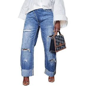 Flamingals Straight Leg High Rise Asymmetrical Waist Crossover Cut Out Baggy Barrel Jeans
