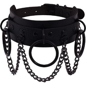 Sacina Goth Punk Black Chain Choker Necklace, Red Choker, PU Leather Choker Collar, Goth Choker, Costume Jewerly
