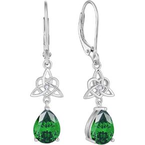 Celtic Knot Dangle Drop Earrings for Women, 925 Sterling Silver Love Knot Trinity Leverback Earrings Teardrop Birthstones Earring Irish Jewelry