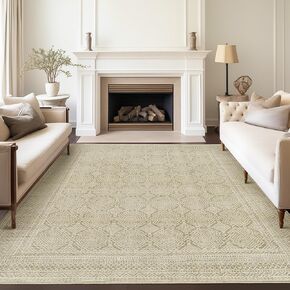 Art&Tuft Washable Rugs 8x10 - Soft Low Pile Area Rugs 8x10 with Anti-Slip Backing, Stain Resistant Geometric 8x10 Area Rugs for Living Room, Bedroom, Green