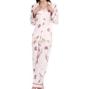 Women's Silky Satin Pajamas Set Long sleeve and Pants Sleepwear Soft and Comfy Button Down Loungewear Relaxed Fit