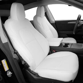 White Napa Leather Car Seat Covers for Tesla Model Y 2020 2021 2022 2023 5 Seat Car Interior Cover All Weather Protection Model Y Full Set Car Seat Covers Comfortable Soft Easy to Clean