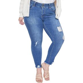 Royalty For Me Womens Women's Plus Size Essential Seamed Waistband Frayed Ankle Jeans