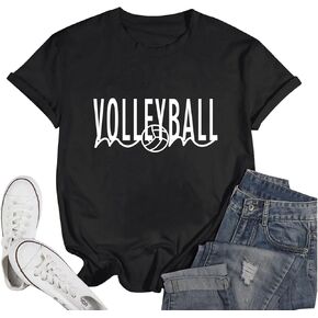 Volleyball Mom Shirt for Women Volleyball Game Day Practice Shirts Volleyball Gifts Graphic Tees Cotton T Shirt Tops