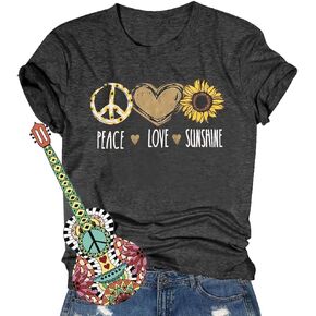 Peace Love 60s 70s Shirt Women Sunflower Graphic Shirt Hippie Lover Gifts T-Shirt Groovy Short Sleeve Tees Tops