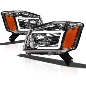 Alpha Owls 8711866 Crystal Headlights With Switchback Sequential LED Light Bar & Startup Light - Chrome Amber Fits 2004-2015 Nissan Titan / 2004 2005-2007 Armada