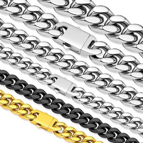 Cuban Chain Stainless Steel Necklace for Men Women, 5/7/9/11MM Width, 18K Gold/Black Metal/316L Stainless Steel Sturdy Curb Link Chain Necklaces, 18-30inch Length