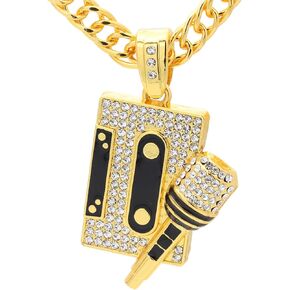 Hip Hop Rapper Music Necklace Alloy Microphone Pendant Necklace Rhinestones Tape Necklace