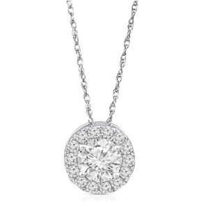 1/2 Carat - 1 Carat Lab Grown Diamond Pendant for Women| 14K Yellow or White Gold Halo Pendant with Gold Rope Chain Necklace 18" | D-E Color and VS Clarity