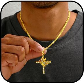 Crown Cross Necklace for Men/Women Cross and Crown Pendant Necklace Rhinestone Crown Cross Necklace