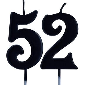 Black 52nd Birthday Candle, Number 52 Years Old Candles Cake Topper, Woman Or Man Party Decorations, Supplies