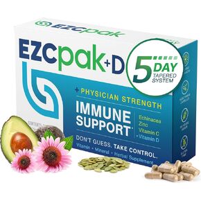EZC Pak 5-Day Immune System Booster with Echinacea, Vitamin C, Zinc & Vitamin D - Tapered Immune Support Supplement for Adults - Supports Immunity, Easy Travel-Size Supplement Pack - (Pack of 6)