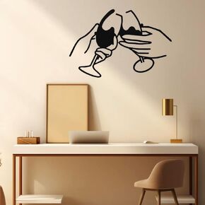 Wine Glass Metal Wall Art, Lovely Drinking Wine Home Decor, Cheers Metal Wall Art, Line Wall Art, Bar Metal Sign, Modern Bar Decorations, 3D Wall Art Decor Dining Room (16.1x164 in / 41x26.4cm, Black)