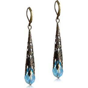 Indian Ethnic Vintage Gold Brone Sparkly Crystal Teardrop Dangle Drop Earrings Bohemian Gypsy Retro Rhinestone Hook Earrings for Women Love Statement Jewelry Gift