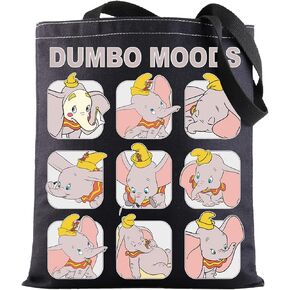 BWWKTOP Elephant Dumbo Tote Bag Dumbo Cartoon Inspired Gift Flying Elephant Dumbo Moods Shoulder Bag Bag For Movie Fans