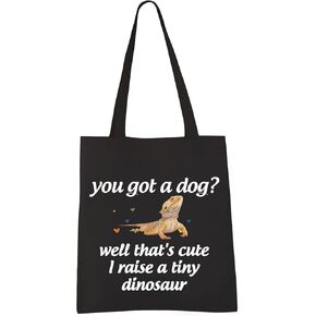 VAMSII Bearded Dragon Owner Gift Tote Bag Bearded Dragon Lover Gifts Reptile Lover Gifts I Raise a Tiny Dinosaur Shoulder Bag (Tiny Dinosaur Tote)