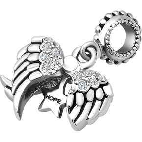 Women Guardian Angel Heart Charm Compatible with Pandora Charm Bracelet Clear CZ Rose Gold Dangle Anniversary Birthday