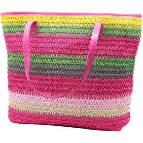 Large Straw Tote Bag for Women Rattan Woven Beach Bag Summer Colored Stripe Shoulder Bags Handbag in Saudi Arabia