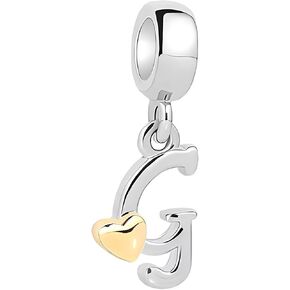 925 Sterling Silver Initial Letter Charms for Bracelets and Necklace Alphabet with Gold Love Heart Dangle Pendant Charms for Women Girls