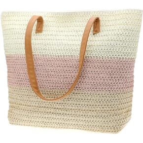 Large Straw Tote Bag for Women Rattan Woven Beach Bag Summer Colored Stripe Shoulder Bags Handbag