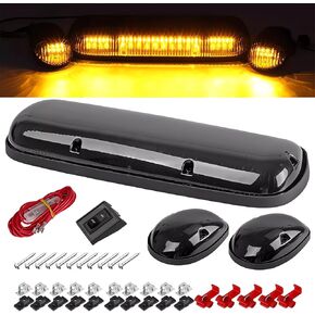 KOMAS 3pcs Smoke Cover Lens Amber 30 LED Cab Marker Roof Running Top Lights Assembly + Wire Pack Compatible with Silverado/Sierra 1500 1500HD 2500 2500HD 3500 2002-2007 Truck