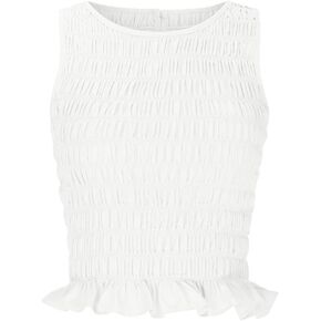 OneWhoYoung Women's Pleated high Elastic Sexy Ruffled Edge Slim Fitting top Y2K Crop Tops Sleeveless Slim Fit Cami Top