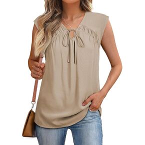 BLENCOT Womens Cap Sleeve Bow Tie Front Tops Loose Tshirts Flowy Summer Trendy Blouse Sleeveless Fashion Camisoles