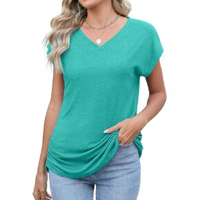 JomeDesign Womens Tops V Neck Cap Sleeve Tshirts Casual Cute T Shirts Summer Clothes Basics Tee