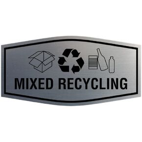 Fancy Mixed Recycling Sign (Brushed Silver) - Small