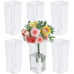 Rosebloom Tall Acrylic Flower Vase Decorative, Clear Flower Vase for Desktop Decoration, 6 Packs