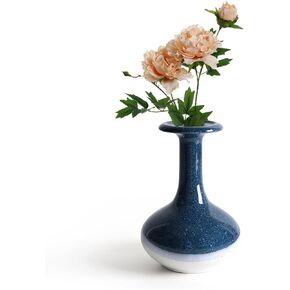 Bud Vase, Blue Ceramic Bud Vase for Modern Home Decor, Flower Bud Vase for Centerpieces Minimalism Style Fit Table Shelf Fireplace Bedroom Kitchen Living Room Office (Blue & White)