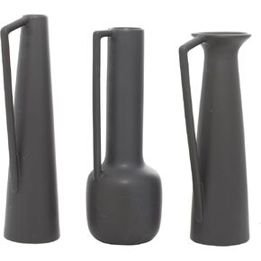 CosmoLiving by Cosmopolitan Ceramic Vase with Handles, Set of 3 17", 16", 16"H, Gray