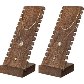 2 Pack Wood Panel Jewelry Necklace Tabletop Display Boards Stand (Brown)