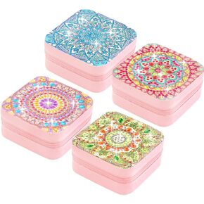 قطعة واحدة/4 قطع منظم مجوهرات صور ماسية، صندوق تخزين ماندالا محمول DIY، حافظة منظم سوار قلادة حلقية، صندوق فني ماسي من جلد البولي يوريثان 4 قطع لكل مجموعة مقاس واحد in Kuwait