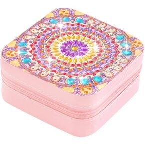 1pc/4pcs Diamond Pictures Jewelry Organizer, Portable DIY Mandala Storage Box, Ring Necklace Bracelet Organizer Case, PU Leather Diamond Art Box 4pcs per Set One Size