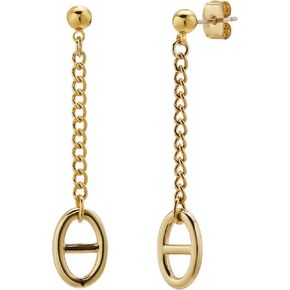 14K Gold Plated Chain Drop Dangle Earrings 925 Sterling Silver Post for Women, Anchor Chain Link Ball Stud Earrings (Clanko Drop ER)
