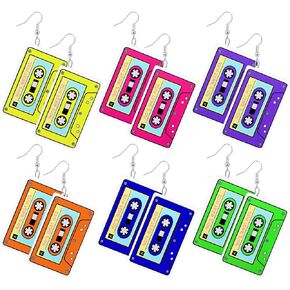 Yinkin 6 Pairs 80s 90s Neon Earrings for Women Retro Geometry Pendant Hoop Drop Dangle for 80's Outfit Glow Party Accessories