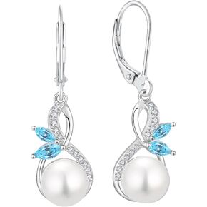 Pearl Earrings 925 Sterling Silver Infinity Butterfly Dangle & Drop Earrings for Women Leverback Earring with 10mm Freshwater Cultured Pearls Jewelry