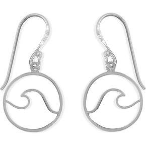 Boma Jewelry Sterling Silver Wave Water Element Circle Round Dangle Earrings