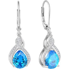 Infinity Teardrop Earrings 925 Sterling Silver Dangle Drop Leverback Earrings Pear Shaped Birthstone Jewelry Gifts for Women