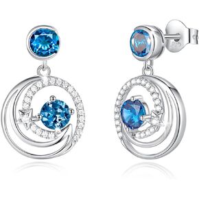 FANCIME London Blue Topaz Dangle Drop Earrings 925 Sterling Moon Star November December Birthstone Earring Fine Jewelry Birthday Christmas Gifts for Her Women