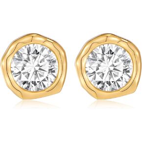 FAMARINE Gold CZ Stud Earrings Round Earrings for Women Jewelry Small Studs Daily Earrings
