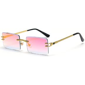 kachawoo Green Blue Mirror Sunglasses Rimless Women UV400 Rectangular Retro Men Colorful