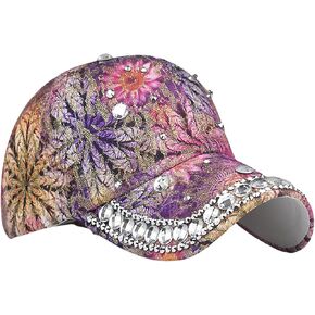 Bling Baseball Caps for Women, Rhinestone Summer Flower Baseball Hat, Adjustable Spring Fall Denim Sequin Jean Hat