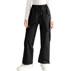 Girls Cargo Jogger Pants Drawstring Elastic Waist Kid Parachute Pants Teen Casual Y2K Trousers with Pockets 7-14 Years