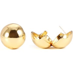 Chunky Gold Hoop Earrings for Women Gold Ball Earrings for Women, 18K Gold Plated Chunky Ball Hoop Earrings Gold Huggies Earrings for Women Pierced Chunky Gold Earrings Fashion Ball Earrings