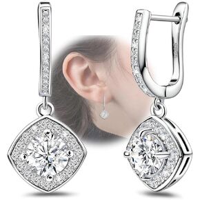 Sterling Silver Hoop Earrings for Women Hypoallergenic Cubic Zirconia Square Earrings for Sensitive Ears Lightweight Loop Earrings for Ladies Classic Earrings Gifts for Birthday Christmas