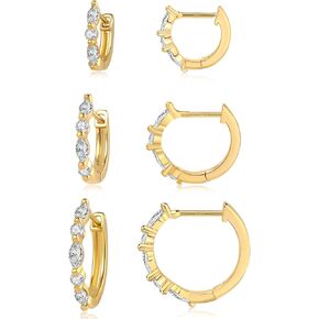 3/5 Pairs Cubic Zirconia Huggie Hoop Earring for Women 925 Sterling Silver Small Hoop Earrings 18K Gold Plated Hypoallergenic Small Huggie Hoop Earrings Set for Women