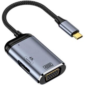 USB C to VGA Adapter, Thunderbolt 3 VGA Adapter with 4K Port/ 100W PD/for iPhone 15 Plus/15 Pro Max, Galaxy S22 Ultra, MacBook Pro 2020, iPad Pro 2020/21/22/23
