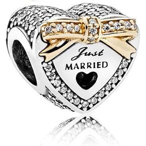 MiniJewelry Wedding Just Married Love Heart Charm fits Pandora Charms Bracelets Sterling Silver Bead Charm Bride Wife